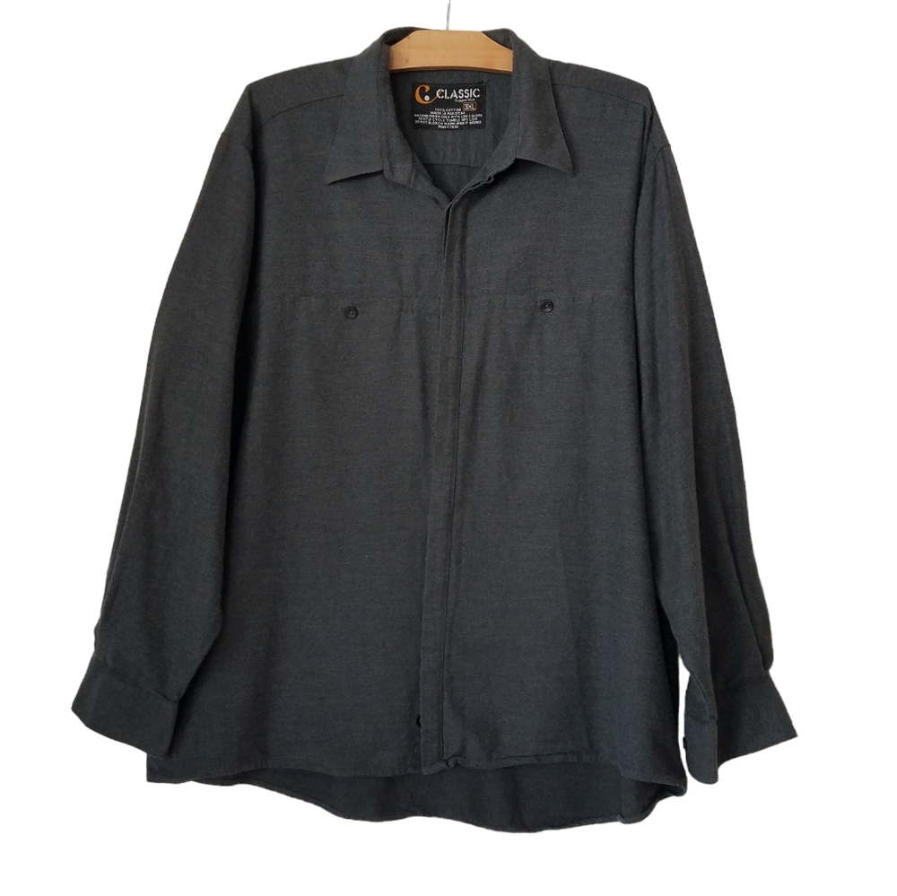 Classic Rugged Wear Mens 3XL Long Sleeve Button Up Shirt Collared Gray
